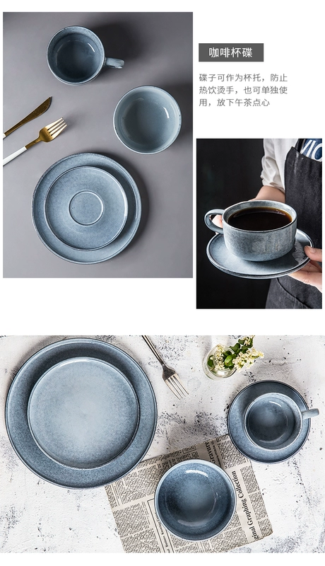 Hộ gia đình Yijia phong cách Bắc Âu đơn giản cốc cà phê gốm và đĩa đặt cốc ăn sáng sáng tạo cốc uống Bambi màu xanh - Cà phê