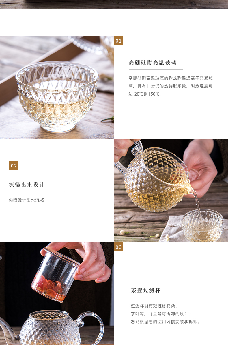 Ijarrl Yijia hộ gia đình nhỏ trong suốt Bộ ly thủy tinh trong suốt bình pha trà