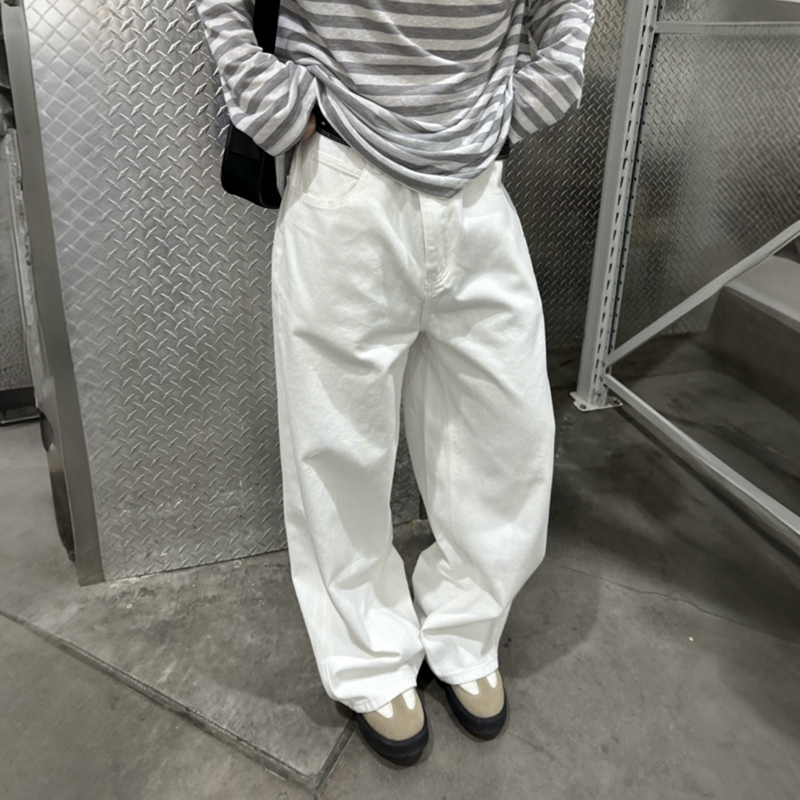 Feixingji New White Wide-Leg Trousers Casual Drape Clenfit Straight-Leg Pure Cotton Solid Color Jeans for Men Feixingji New White Wide-Leg Trousers Casual Drape Clenfit Straight-Leg Pure Cotton Solid Color Jeans for Men