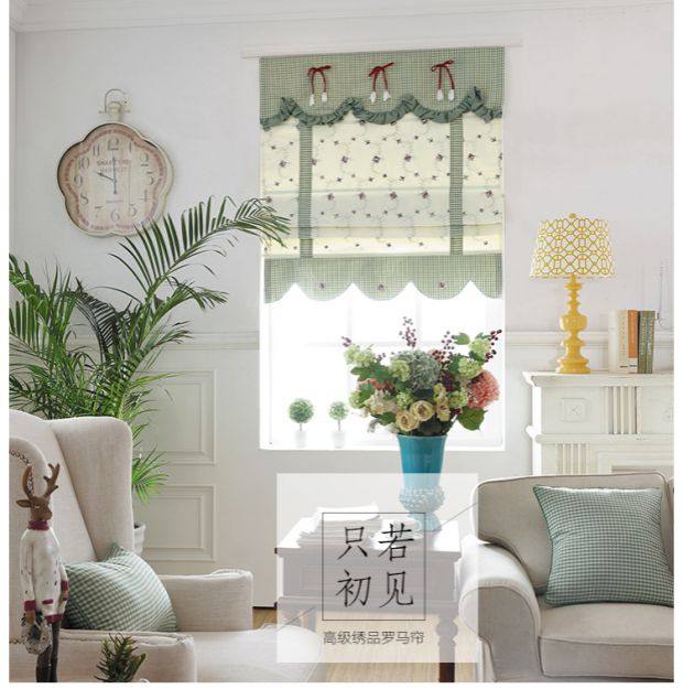 Korean pastoral small fresh embroidery flower girl room folding curtain roma curtain bedroom Living and shading curtain