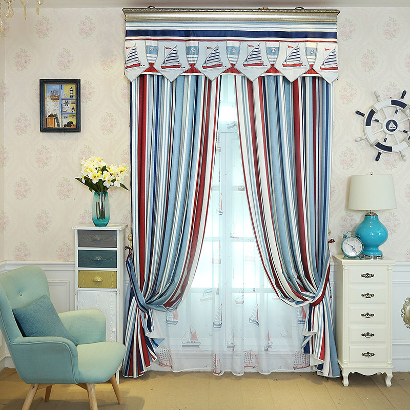 Striped Mediterranean Sailing Ocean Park Living Room Bedroom for Boys Children's Room Customized Curtain Curtain