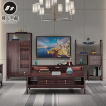 New Chinese solid wood coffee table TV cabinet living room modern light luxury storage cabinet high and low cabinet Cabinet side cabinet combination
