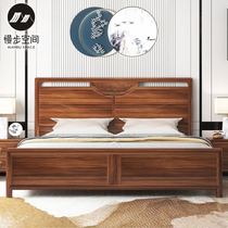 The new Chinese-style wood bed 1 8 meters double sized bed modern minimalist light luxury Chinese style gold sandalwood bedroom nuptial bed