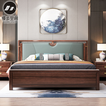 The new Chinese-style wood bed 1 8 meters double modern minimalist Zen light luxury master bedroom nuptial bed soft bed