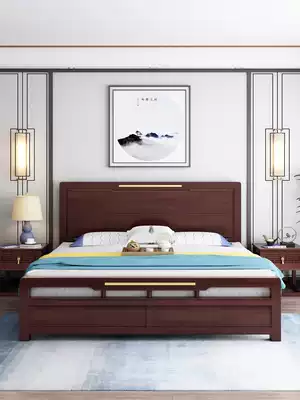 New Chinese solid wood bed red sandalwood modern light luxury small apartment Master Bedroom 1 8 meters 1 5m hard relying double queen bed