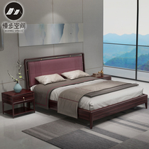 New Chinese Wujin wooden Wood 1 8 meters double sized bed modern minimalist light luxury bedroom cortex soft on marital bed