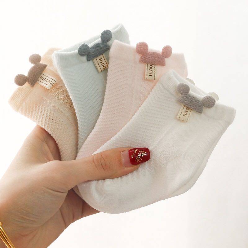 Spring, autumn and summer newborn baby baby 0-6 months-1-3 years old pure cotton cartoon short middle tube boneless thin socks mesh