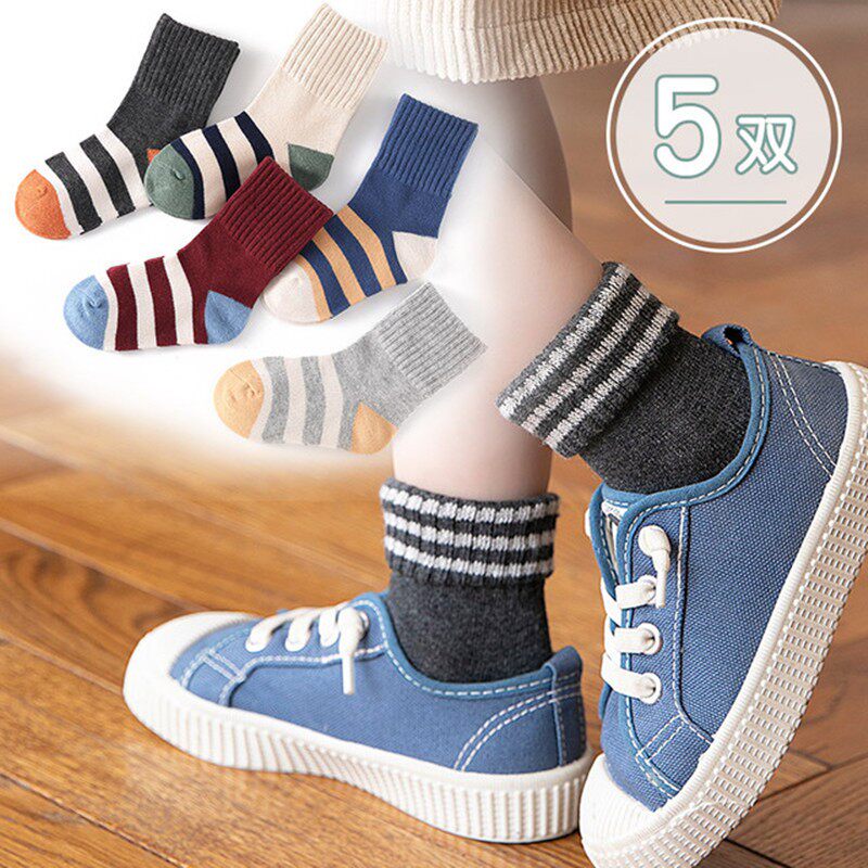 Spring, autumn and winter infants and young children boys and girls 1-3-7-10 years old pure cotton boneless cartoon mid-tube socks 5 pairs