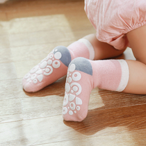Spring autumn and winter baby boy treasure 0-1-3 years old school step thickened indoor point glue anti-slip crawl floor pure cotton socks