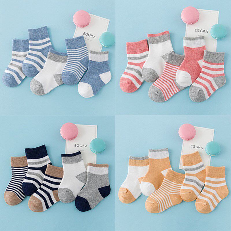 Spring, autumn and winter infants and young children boys and girls baby 0-1-3-6-8 years old warm pure cotton cartoon mid-tube socks 5 pairs