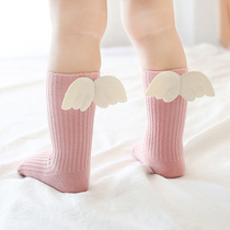 Spring autumn and winter style baby girl baby girl 0-1-3 year old angel wings pure cotton point rubber anti-slip without bone mid-cylinder sock