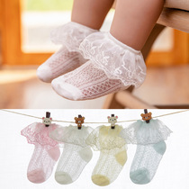 Spring Autumn Summer May -3 Year-old Baby Girl Treasure Mesh Princess Embroidered White Floral Lace Cute Pure Cotton Socks Thin