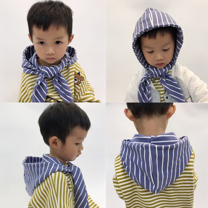 Spring, autumn and winter boys and girls children's treasure 0-3-7-12 years old pure cotton color striped knitted all-match casual earmuffs with hats