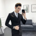 Bộ đồ mùa đông nam 2018 mới kẻ sọc dày phiên bản Hàn Quốc của kiểu dáng đẹp trai nhỏ phù hợp với kiểu dáng ba mảnh vest cưới Suit phù hợp