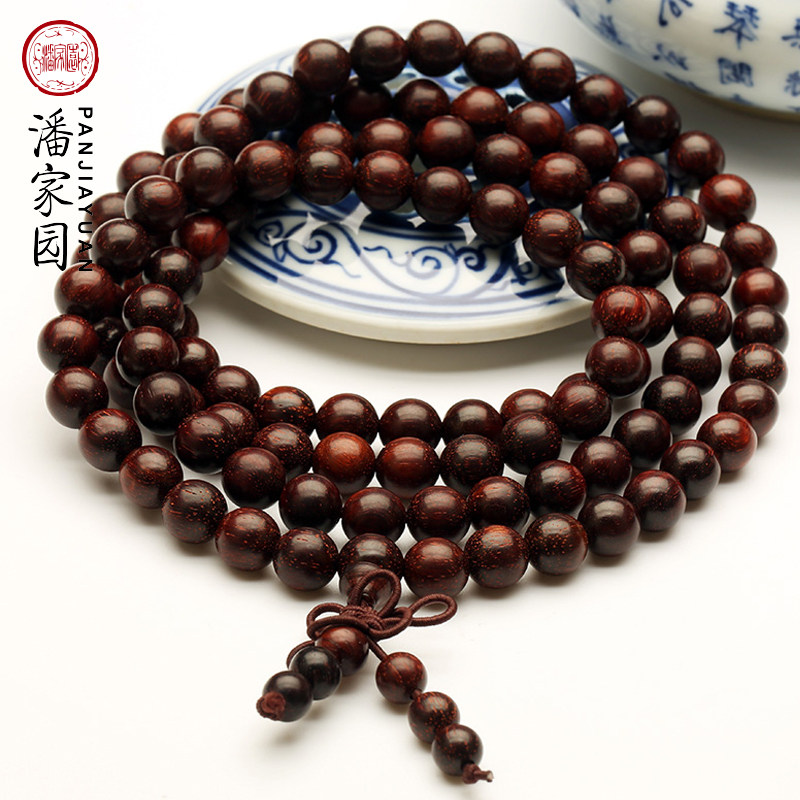 Panjiayuan Indian lobular red sandalwood old material 8mm beads 108 bracelets