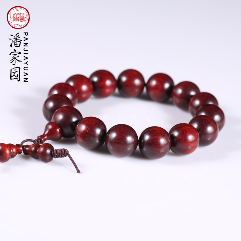 Panjiayuan Indian small-leaf red sandalwood high-density belt gold star glass bottom single ring bracelet