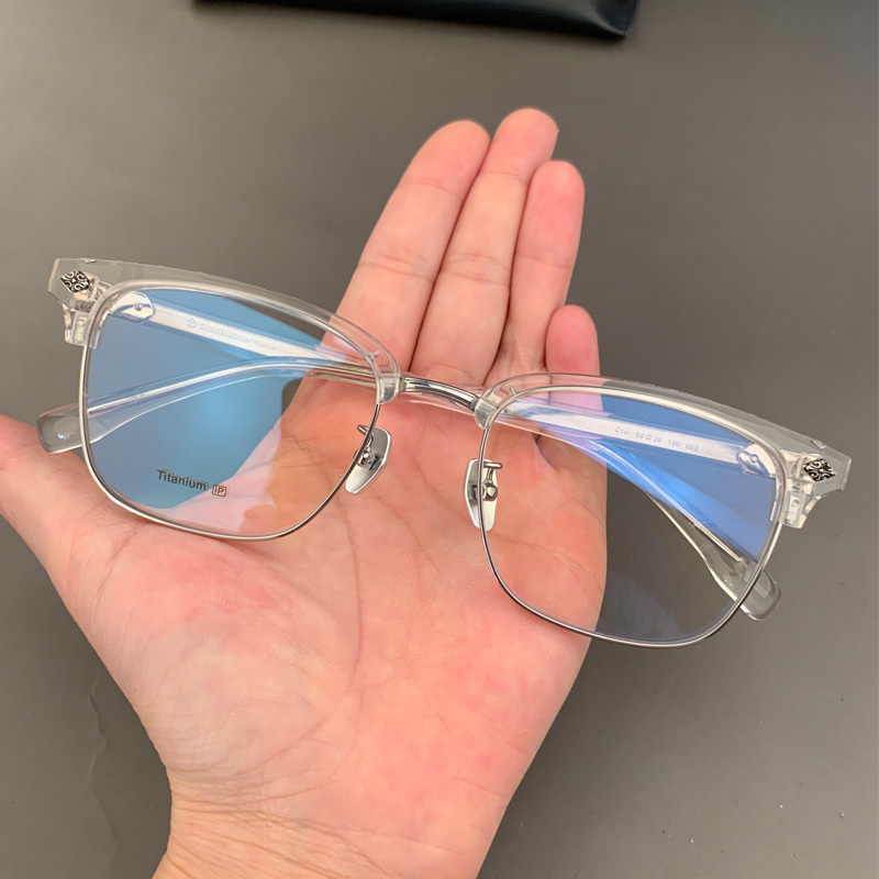 New Glasses Frame, Full Frame, Transparent Color, Half Frame, Retro Style, Unisex, Versatile, Suitable for Large Face Shapes, Ultra-Light, for Nearsightedness and Non-Prescription Lenses