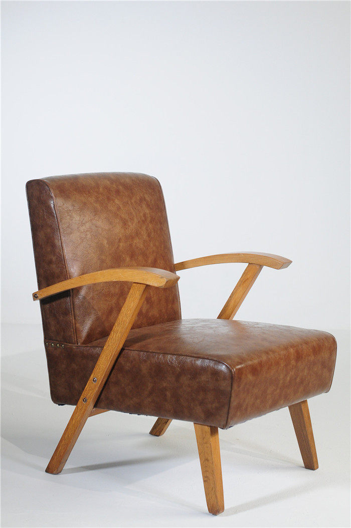 Medieval Art Old Shanghai Single Sofa Brown Old Shanghai Furniture Country Leather Sofa Designer Café Bar