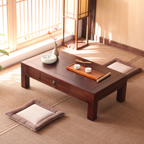 Old elm tatami coffee table solid wood drawer bay window table simple kang table Japanese small table solid wood balcony table