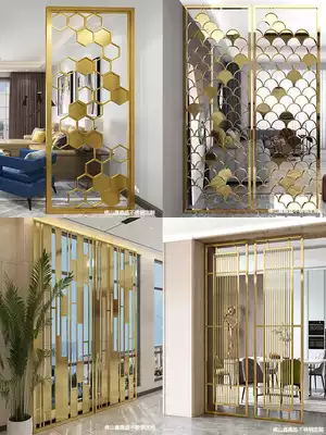 Stainless steel screen partition light luxury titanium alloy flower rose gold living room new Chinese hollow carved flower grid metal customization