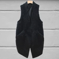 Phiên bản Hàn Quốc của ulzzang vest nữ mùa thu đông hoang dã vest dài vest vai cừu xé áo không tay áo kiểu trung niên hàn quốc