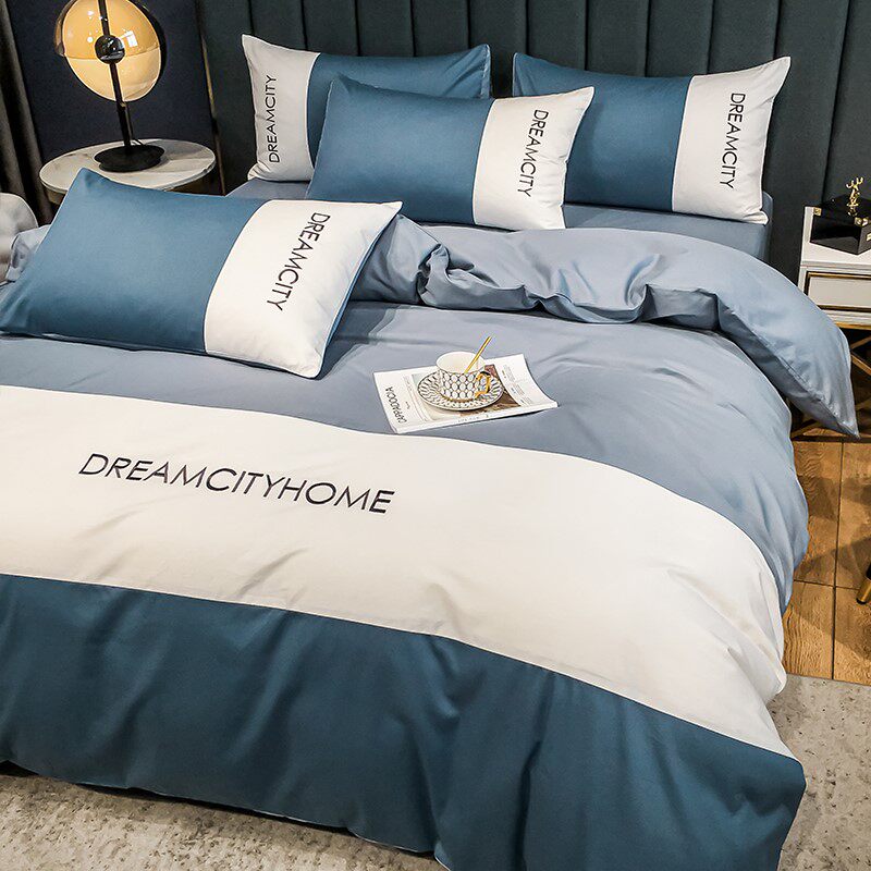 Mercury home textile Nordic light luxury wind bed four-piece set of pure cotton cotton 100 simple ins bed sheet quilt cover supplies