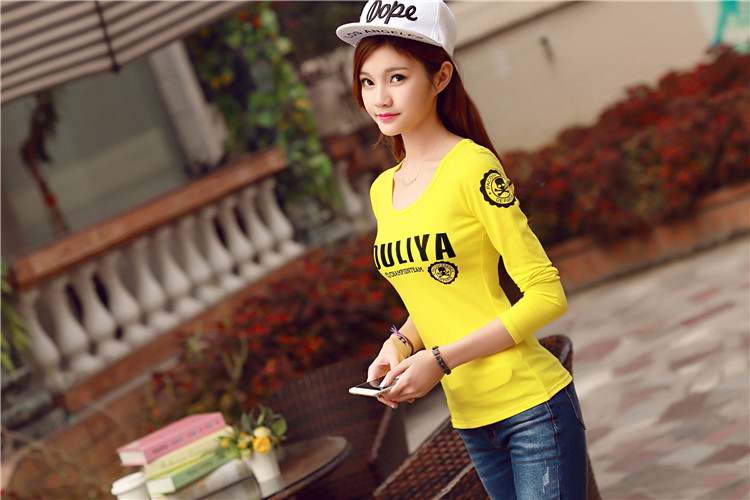 Mùa xuân 2019 mới của phụ nữ phiên bản Hàn Quốc của áo sơ mi mỏng đáy dài áo thun nữ tay dài Áo thun in cotton các mẫu áo thun dài tay nữ đẹp