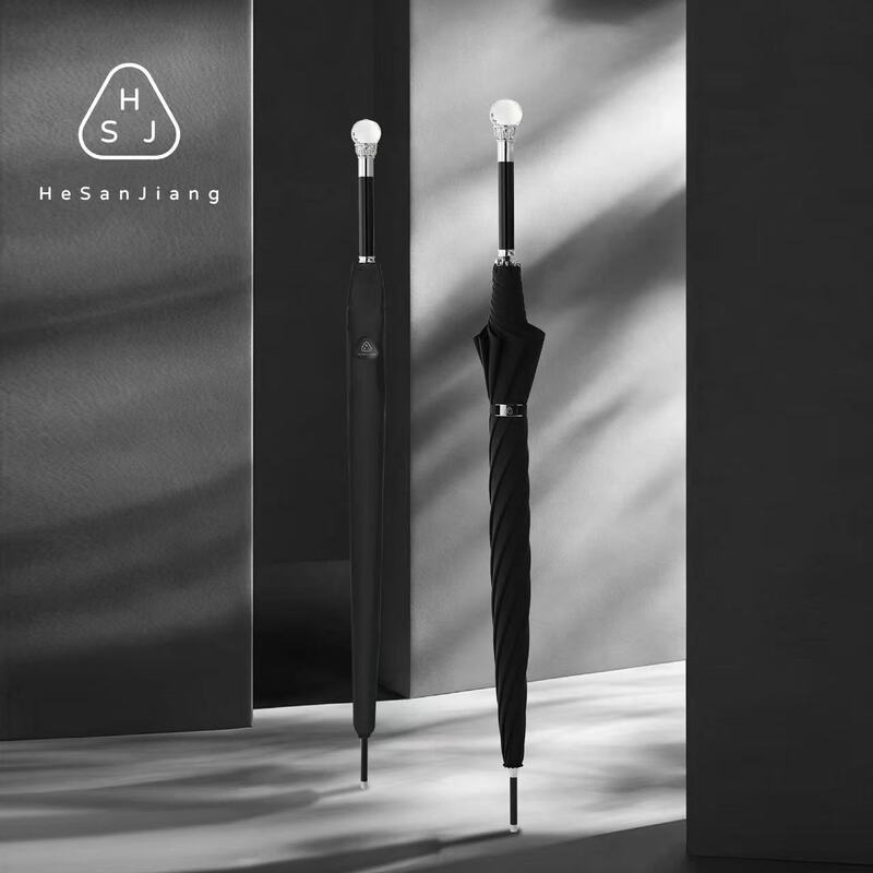 British Gentleman's High-End Crystal Ball Straight Business Umbrella, Gift-Giving, Light Luxury Long-Handled Umbrella, Automatic Opening, Dual-Use Umbrella for Two People