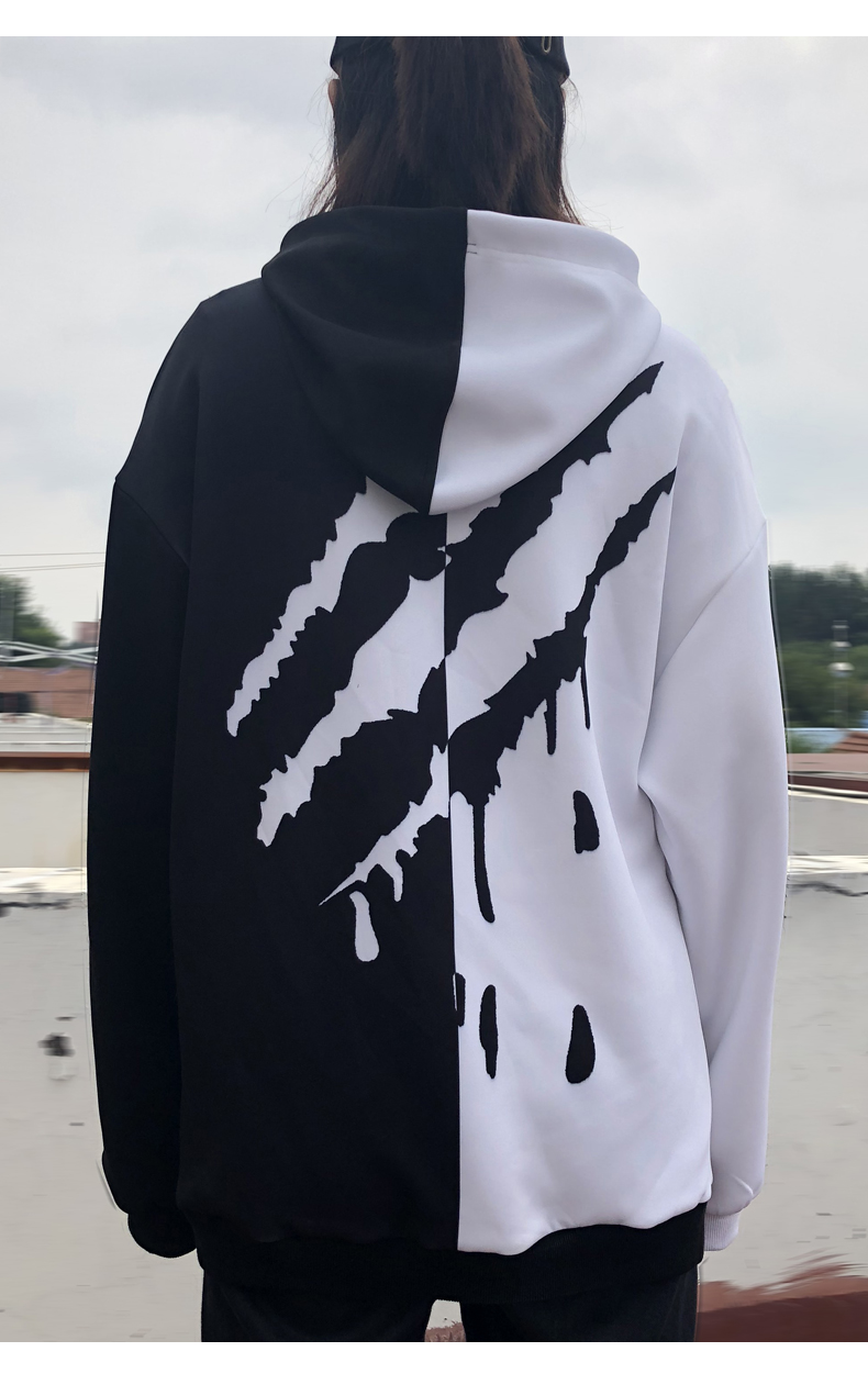 Mùa xuân và mùa thu quốc gia hip hop cào áo máu vuốt áo len BF gió những người yêu thích áo len trùm đầu cộng với nhung kích thước lớn áo hoodie màu xanh dương