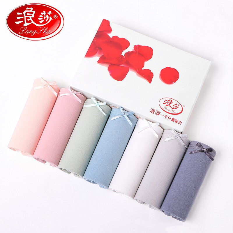 Langsha ladies cotton underwear 7 teen girls mid-waist solid color cartoon simple triangle shorts head campus