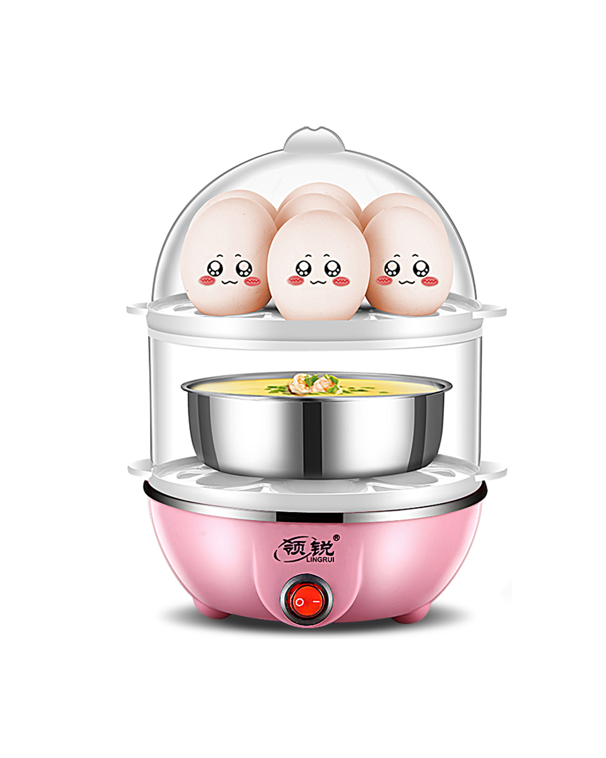 nồi hấp điện mini Cổ áo trứng hấp hai lớp phiên bản nâng cấp của nồi trứng hai lớp an toàn tự động tắt máy ăn sáng đa chức năng - Nồi trứng nồi hấp inox