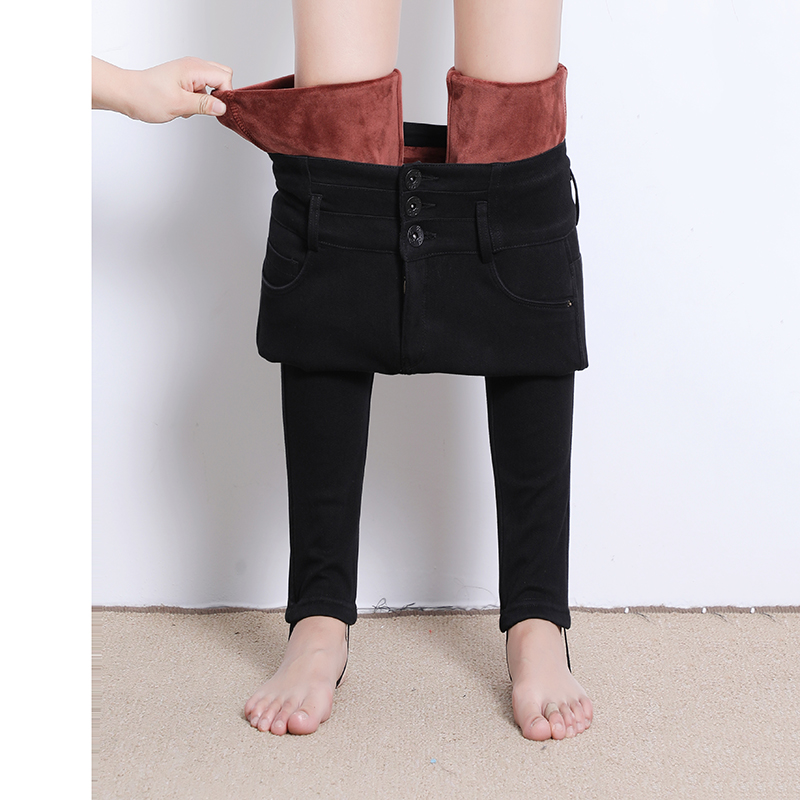 Black plus suede jeans female autumn winter thickened ultra high waist small leggings slim fit and warm collecting elastic skin-tight boot pants-Taobao
