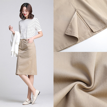 Khaki skirt womens long A- line dress spring and autumn skirt bag hip high waist slim split skirt retro