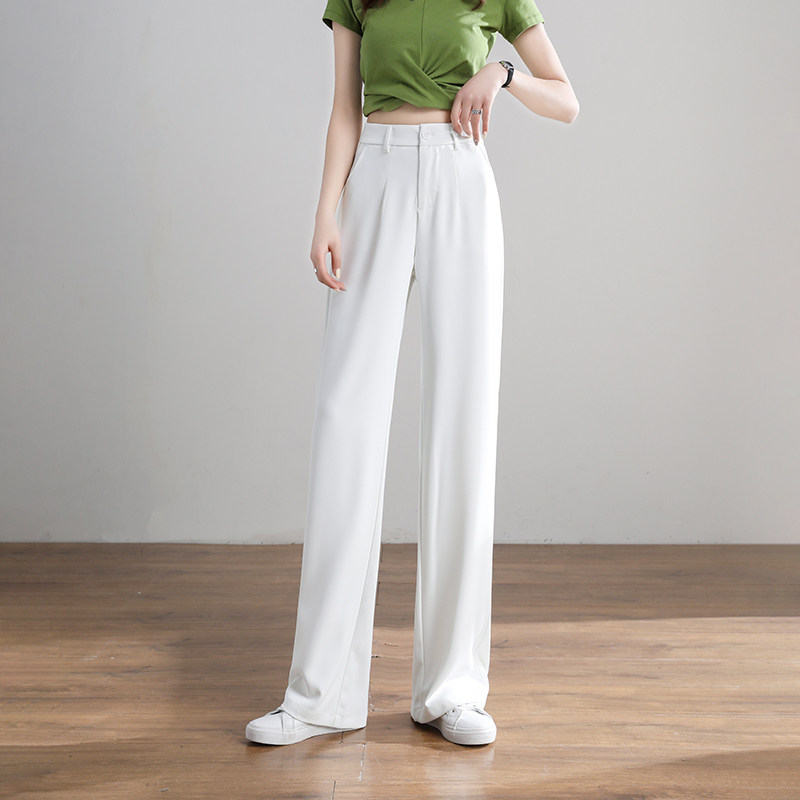 Wide-leg pants women's spring and autumn white pants high-waist drape suit pants straight-leg high-end summer thin mopping pants high-end