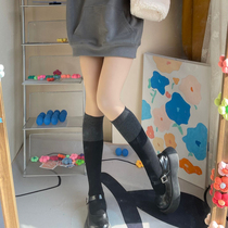 Color matching calf socks black gray over the knee contrast color stitching middle tube socks jk cotton college style high boots socks net red