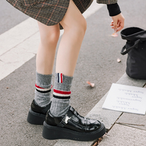 Gray calf socks tb striped cashmere wool pile socks autumn and winter warm ins tide net red retro college style