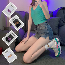 PALM Palm Tree Fault Angel Embroidered Pure Cotton in Tide Europe and America Street White Sports Socks