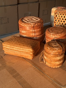 Vintage Japanese-Style Bamboo Basket, Bamboo-Woven Tea Basket, Pu'Er Black Tea, Liu Bao Tea, White Tea, Mid-Autumn Tea G