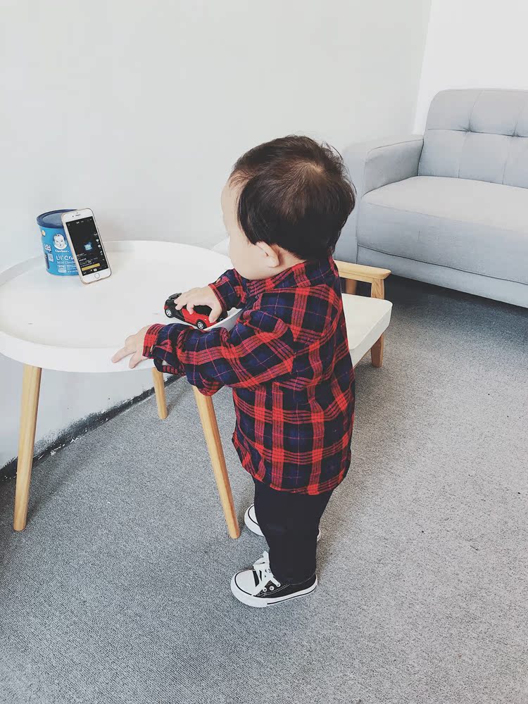 Trẻ em mùa thu và mùa đông Trẻ em cộng với áo sơ mi nhung nam dày bé áo sơ mi dài tay kẻ sọc ấm áp phiên bản Hàn Quốc của thủy triều đồ trẻ em