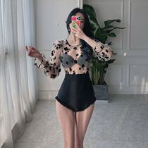 Dudu point Han Shang Korean ins fairy conservative one-piece swimsuit female Xia small chest gathered thin belly cover hot spring swimsuit