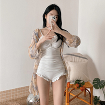 Dudu point Han Shang Fairy Fan Korea long sleeve sexy ins one-piece swimsuit female summer small chest thin hot spring 2021 New