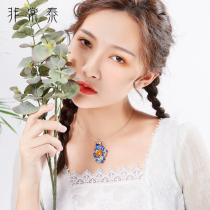 Very Thai 925 Silver Cloisonne Temperament Lady Yellow Agate Pendant Female Enamel Peacock Silver Pendant