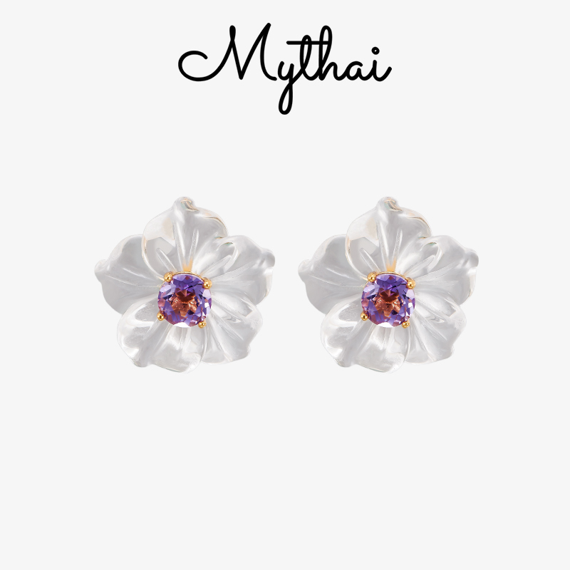 Mythai《Camellia Nocturne》White Crystal Flower Silver Earrings for Women, Simple Design Earrings, Versatile Ear Accessories Mythai《Camellia Nocturne》White Crystal Flower Silver Earrings for Women, Simple Design Earrings, Versatile Ear Accessories