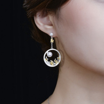 Moon on the sea] Chinese retro style S925 Silver Pearl long earrings female earrings temperament advanced earrings