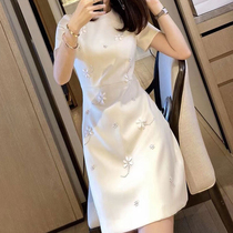 SNICYKER white flagrobe modified dress female summer new Chinese wind waist repair slim skirt