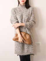 INTIM TIDATE autumn and winter womens new knitted half-turtleneck pullover loose long sleeve bottoming sweater dress