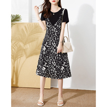 SNICYKER Broken Flowers Tandem Dress Woman 2022 Summer New Snow Textile Aging Fashion Korean Version Fake two dresses