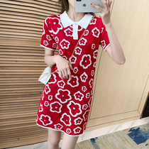 Red Crushed Flowers Dress dress Women 2022 Summer New Ice Silk Little Subway to the Yangqi Trendy Straight Drum Dresses