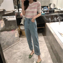 INTIM TIDATE casual two-piece loose jeans womens knitted top foreign youth age reduction set summer