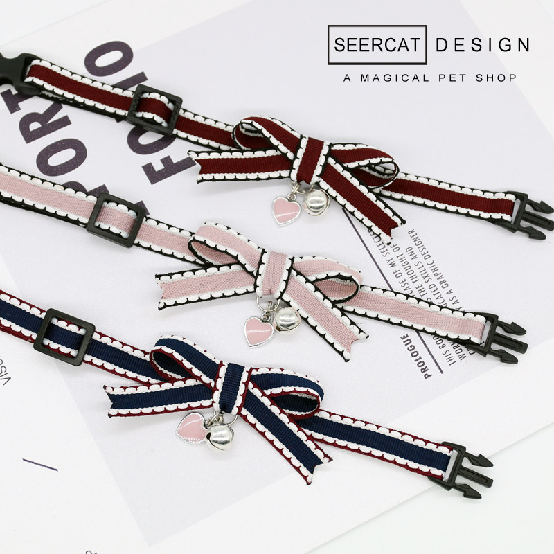 Small Color Cat Pet Ornament Kitty Dog Bow Tie Neckline Bell Neckline Teddy Necklace Adjustable